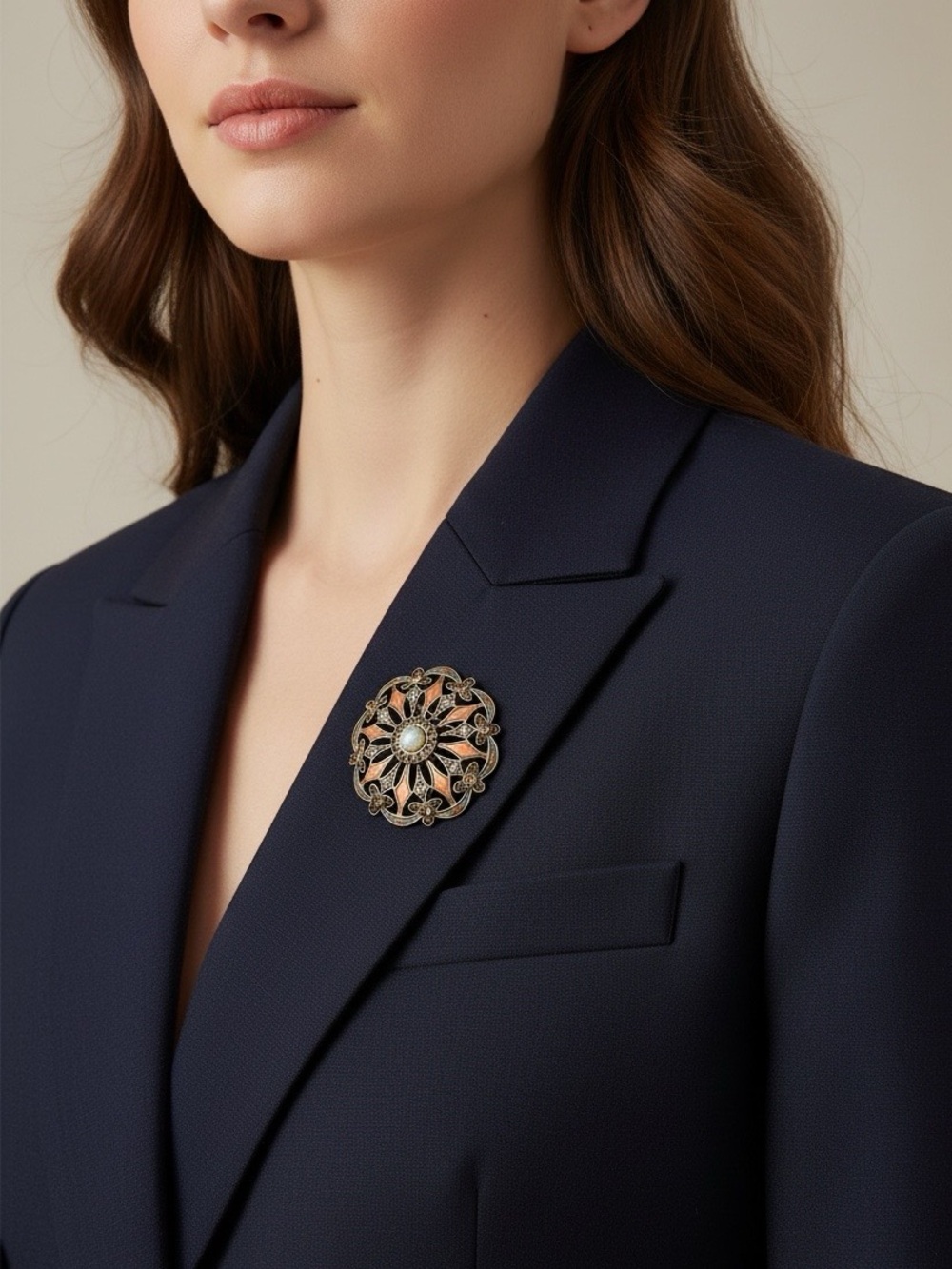 Monet Enamel Medallion Brooch